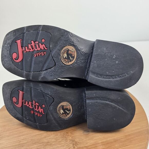 Justin Gypsy Boots Womens Black Leather Cross Angel Wings Cowboy Rodeo Sz 6 B - Picture 12 of 13
